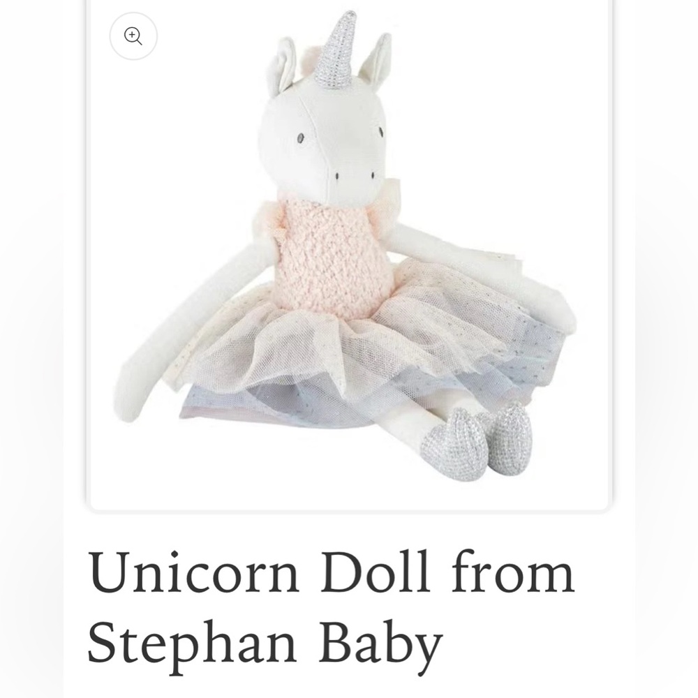 White and Pink Unicorn Ballerina Doll Toy for Baby by Stephan Baby Linen Body